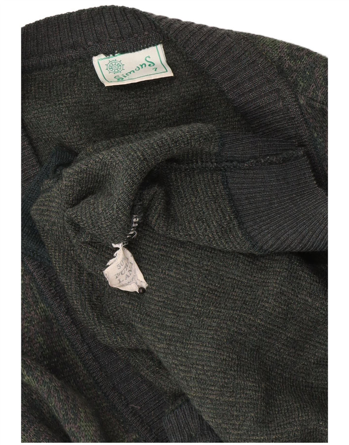 Vintage hombres Cardigan suéter grande caqui lana geométrica