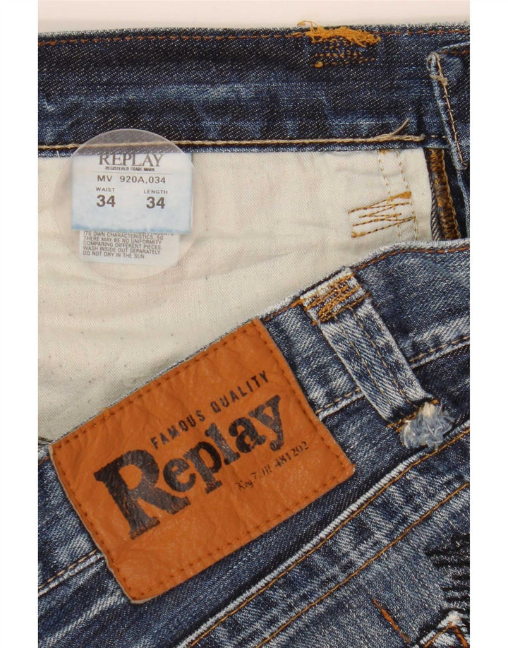 Replay Pantalones cortos de mezclilla para hombre W34 Algodón azul grande