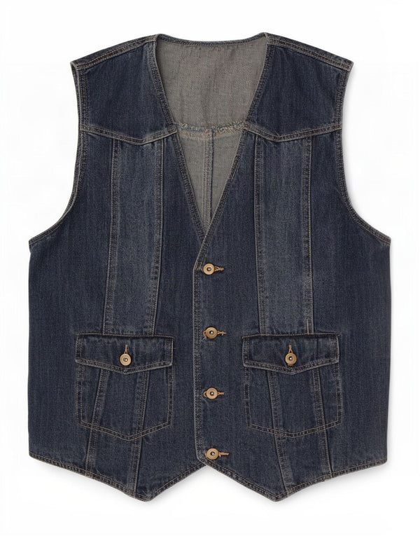 Vintage hombres denim chaleco IT 52 algodón azul grande