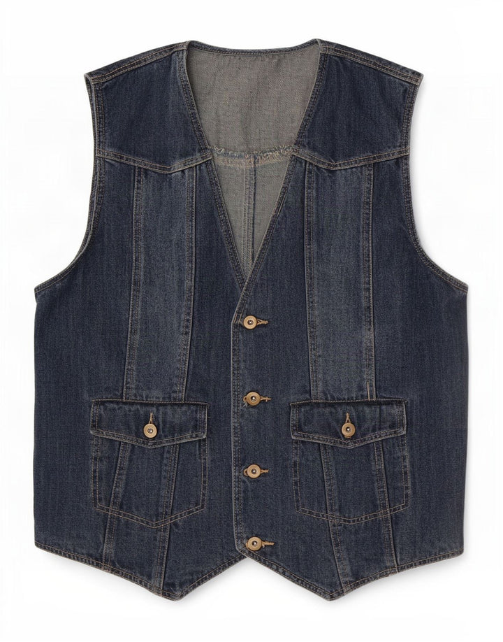 Vintage hombres denim chaleco IT 52 algodón azul grande