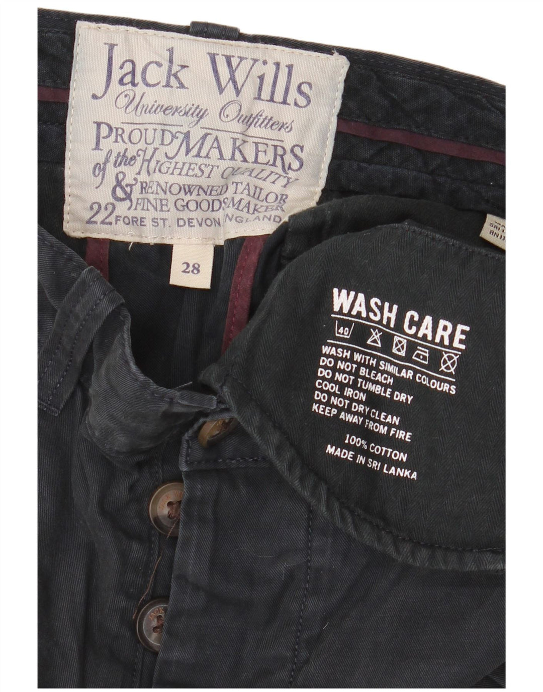 Pantalones cortos chinos Jack Wills para mujer W28 Algodón azul marino mediano