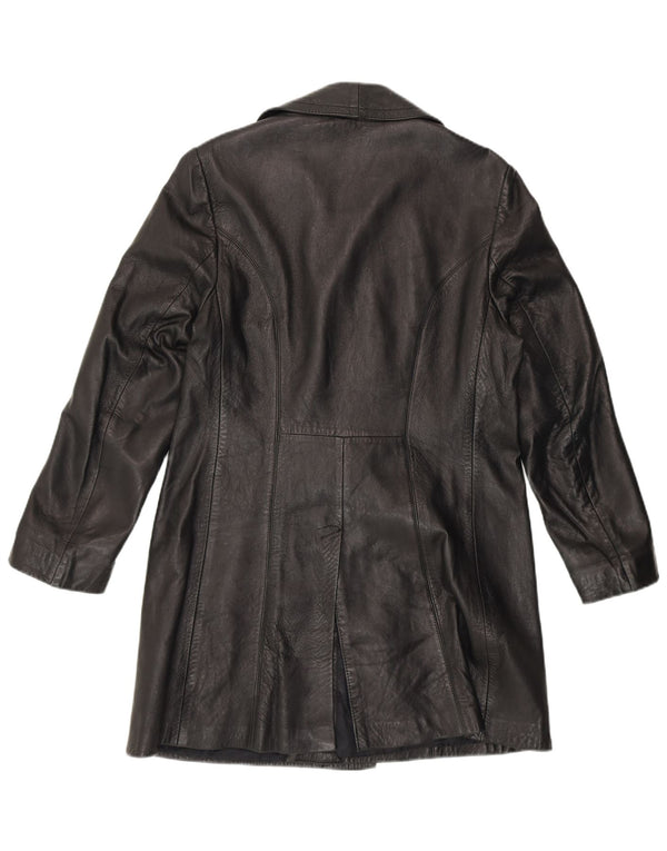 VINTAGE Mujer Abrigo de cuero de doble pecho Reino Unido 14 Medio Negro