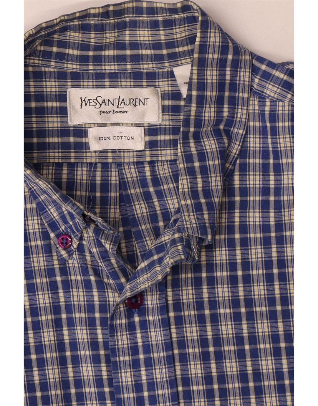Yves Saint Laurent Camisa Hombre Algodón Cuadros Azul Grande