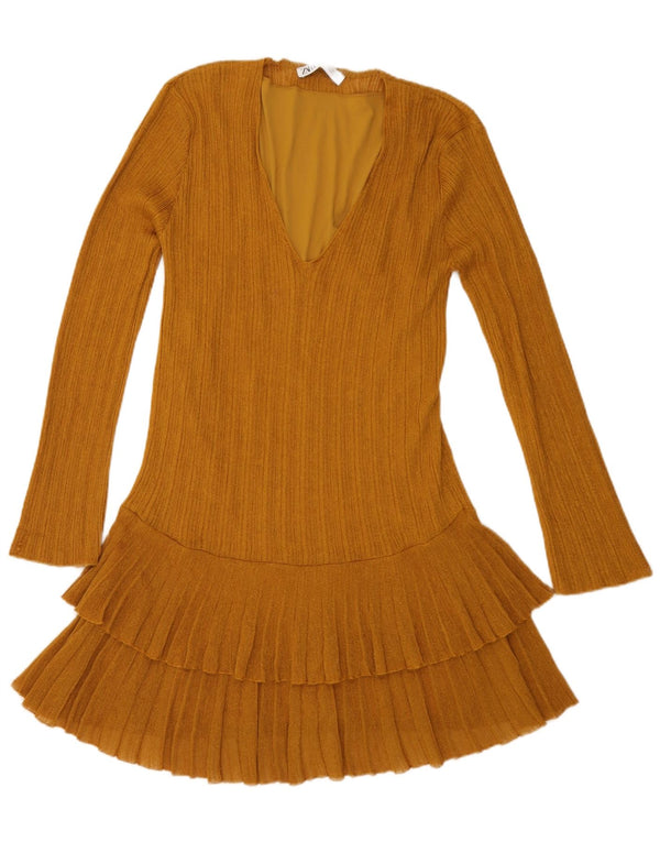 Zara Vestido Escalonado De Manga Larga para Mujer UK 44 Large Viscosa Marrón