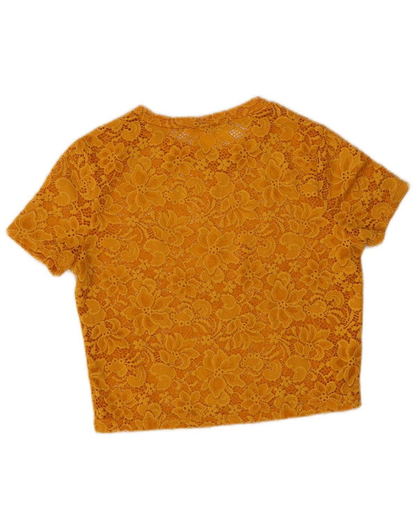 Zara Mujer Blusa Corta Top UK 10 Small Amarillo Floral