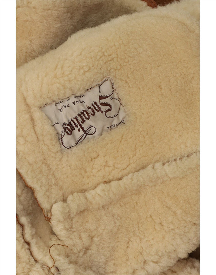 Vintage hombres shearling chaqueta Reino Unido 40 gran marrón shearling