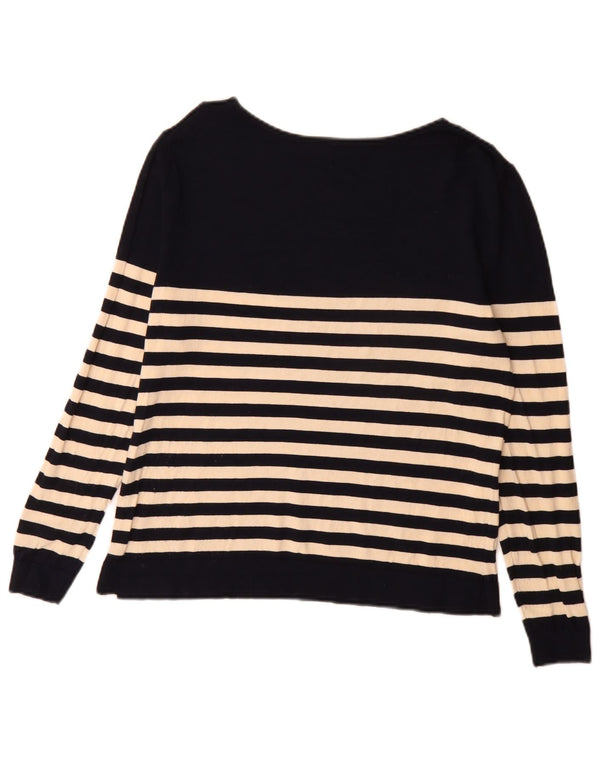Zara Mujer Cuello Barco Jersey Jersey UK 10 Small Azul Marino Rayas