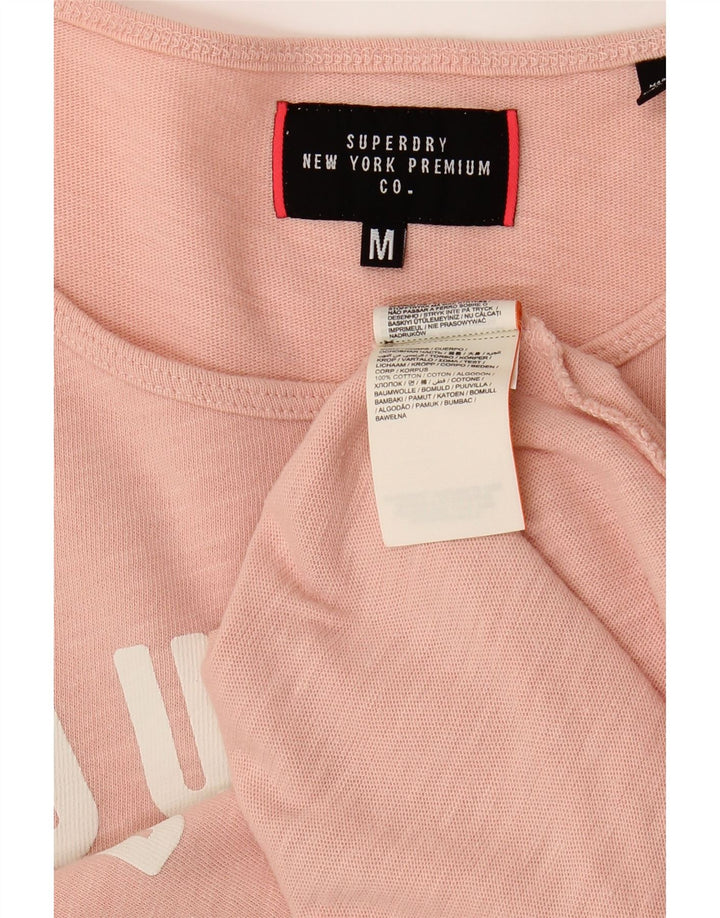 SUPERDRY Womens Oversized Graphic Top Long Sleeve UK 14 Medium Pink Cotton