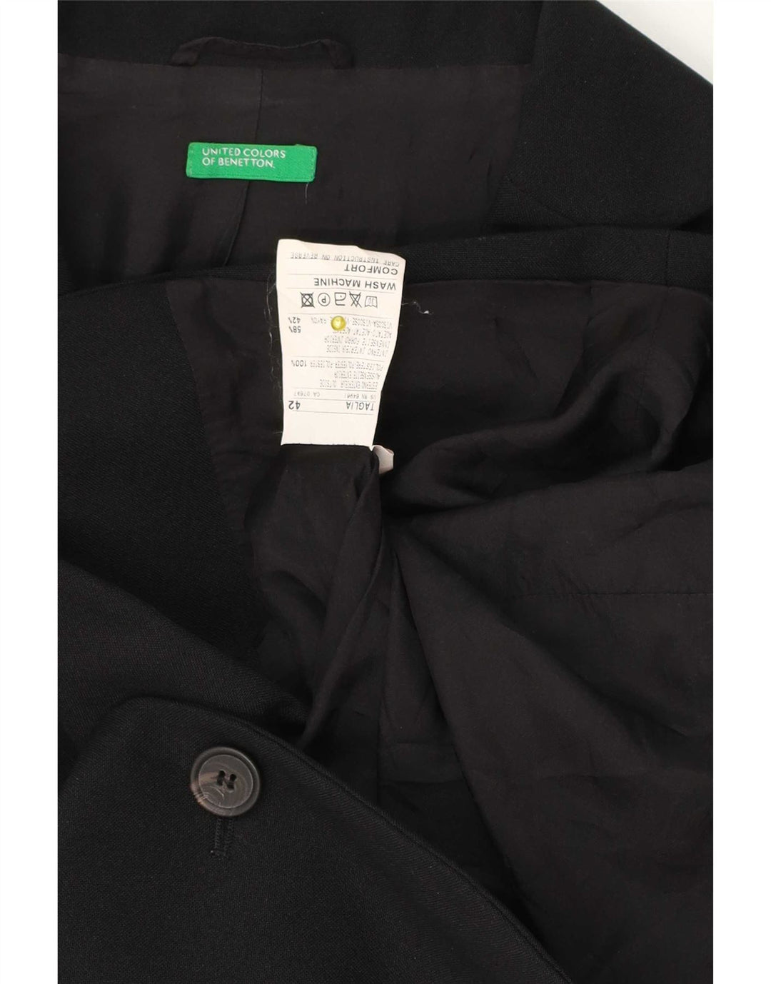 Benetton Mujer Blazer De 3 Botones IT 42 Medium Negro Poliéster