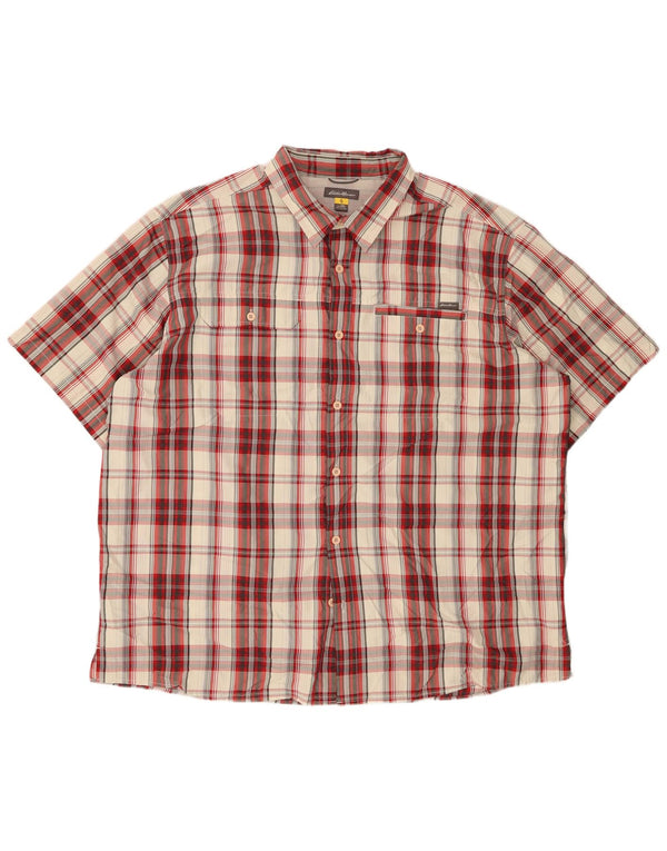 EDDIE BAUER Camisa de manga corta para hombre 2XL Poliéster a cuadros rojos