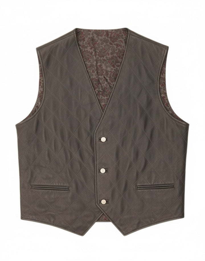 Chaleco de cuero vintage para hombre grande negro Paisley