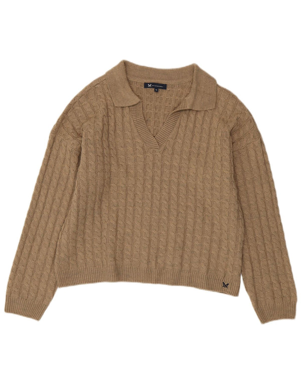Crew Clothing - Jersey de cuello polo para mujer, talla 40, talla grande, acrílico beige