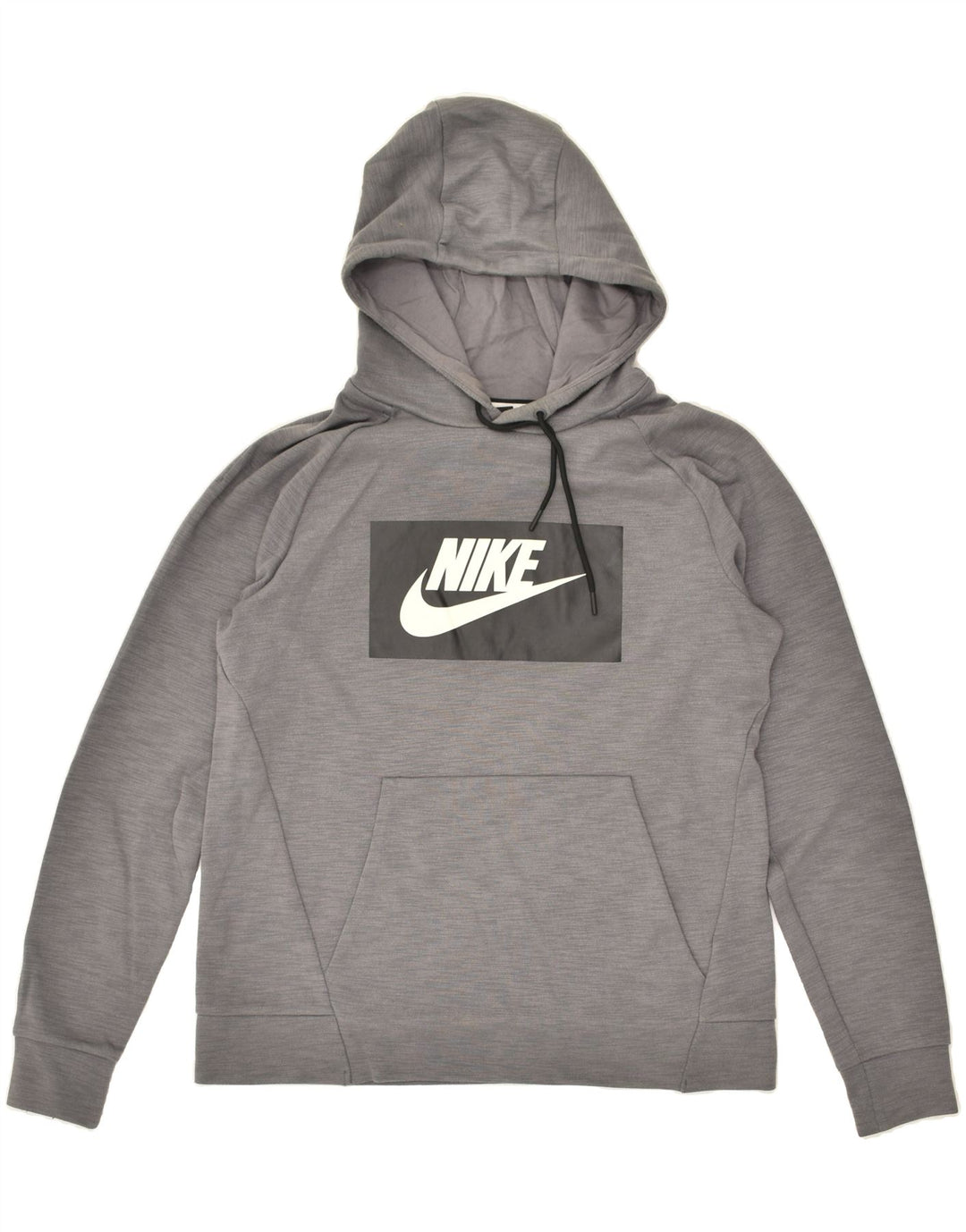 NIKE Womens Loose Fit Graphic Hoodie Jumper UK 14 Medium Grey Cotton | Vintage Nike | Thrift | Second-Hand Nike | Used Clothing | Messina Hembry 