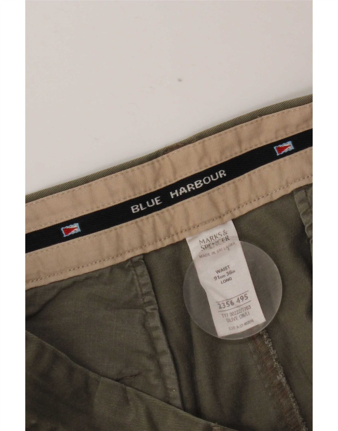 Marks & Spencer pantalones cortos chinos con clavijas Blue Harbor para hombre W36 grande caqui