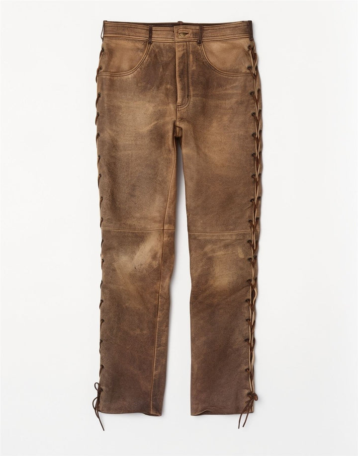 Pantera Pantalones de cuero para hombre Talla 31 W31 L33 Cuero marrón