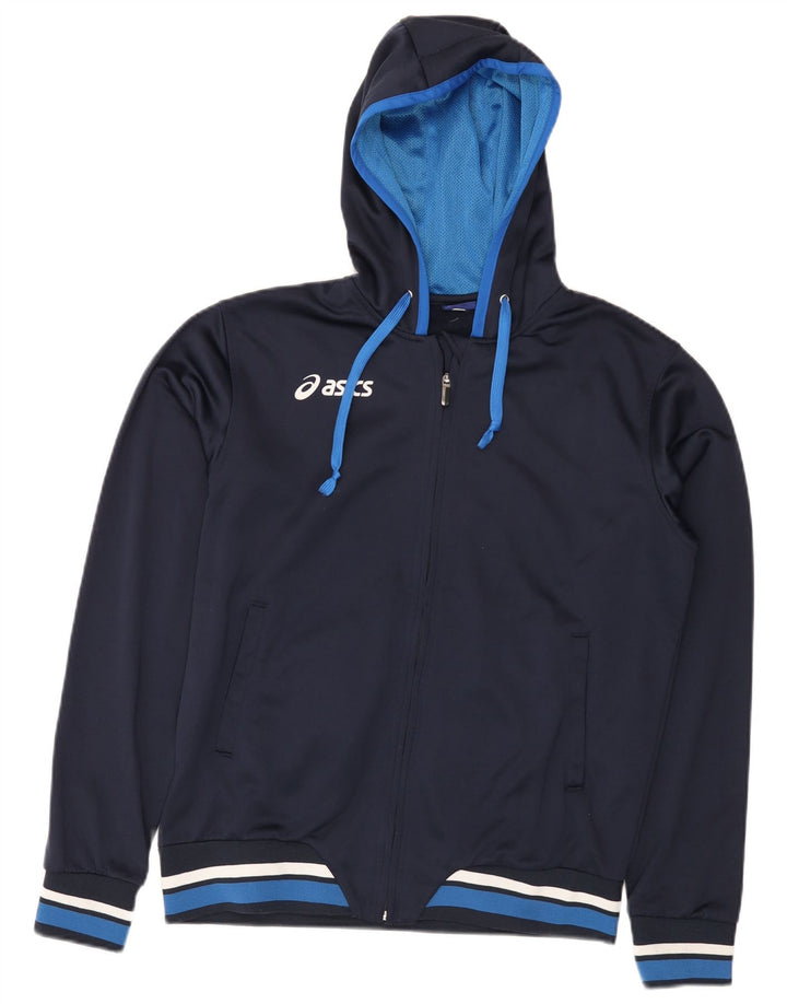 Asics Hombre Con Capucha Chándal Top Chaqueta Medium Azul Marino Colorblock