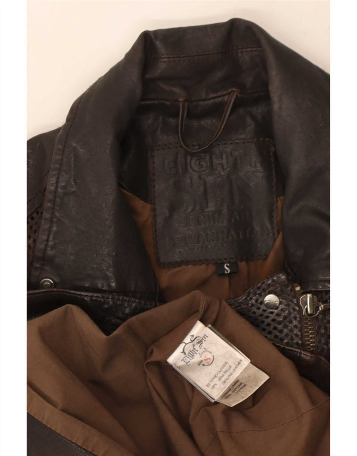Eighth Sin Chaqueta motera de cuero para mujer UK 10 Small Brown