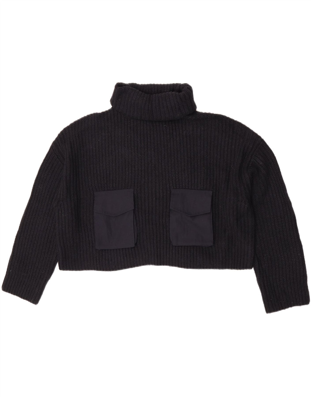 Zara Mujer Crop Oversize Roll Neck Jumper Sweater UK 40 Mediano Negro