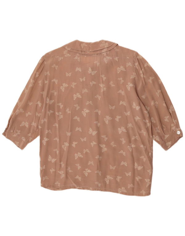 Vintage mujer 3/4 manga camisa blusa Reino Unido 14 mariposa marrón medio