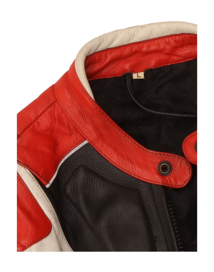 Vintage hombres cuero Racer chaqueta Reino Unido 40 gran bloque de color multicolor