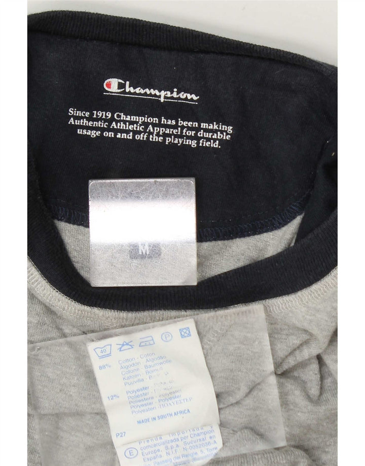 Champion Top gráfico de manga larga de algodón color block en gris medio para hombre