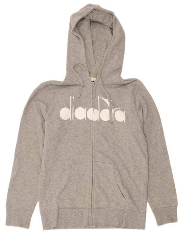 Diadora Sudadera con capucha y cremallera gráfica para mujer UK 46 Grande Algodón moteado gris