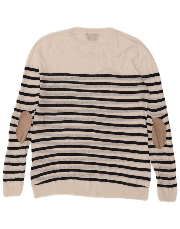 Massimo Dutti Jersey de cuello redondo para mujer, talla 40, talla grande, color blanco a rayas