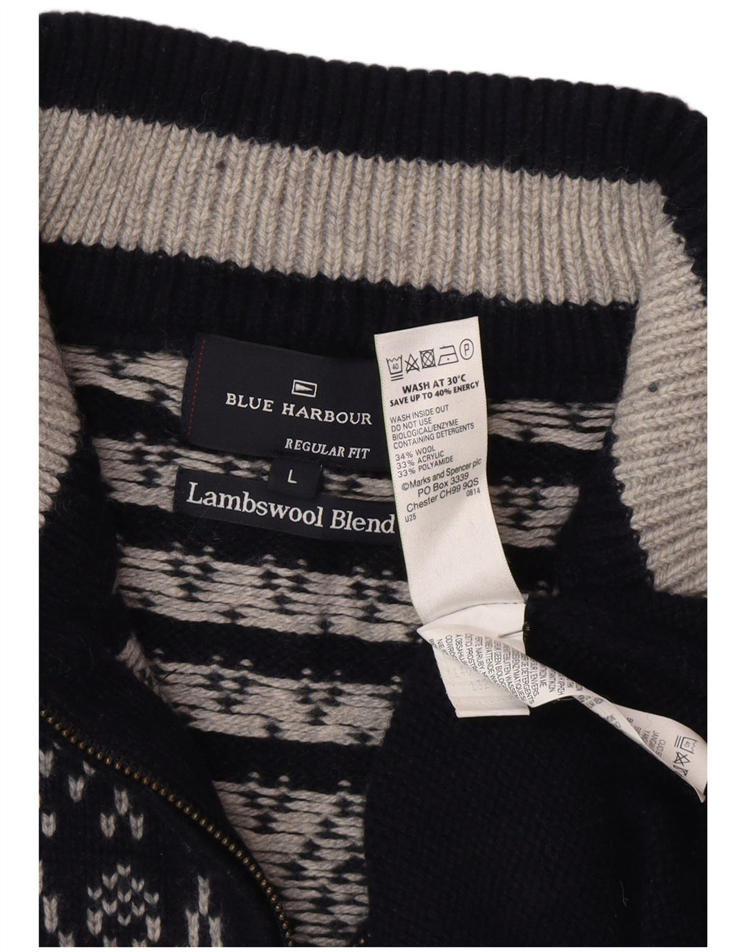 Marks & Spencer Suéter tipo jersey con cuello y cremallera en azul Harbor para hombre, talla grande, azul marino