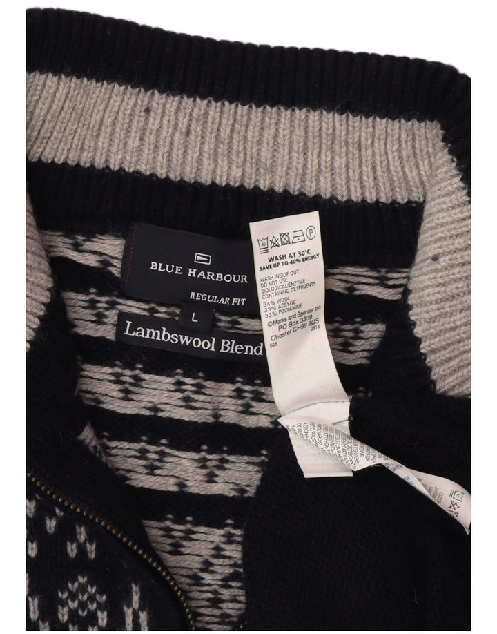 Marks & Spencer Suéter tipo jersey con cuello y cremallera en azul Harbor para hombre, talla grande, azul marino
