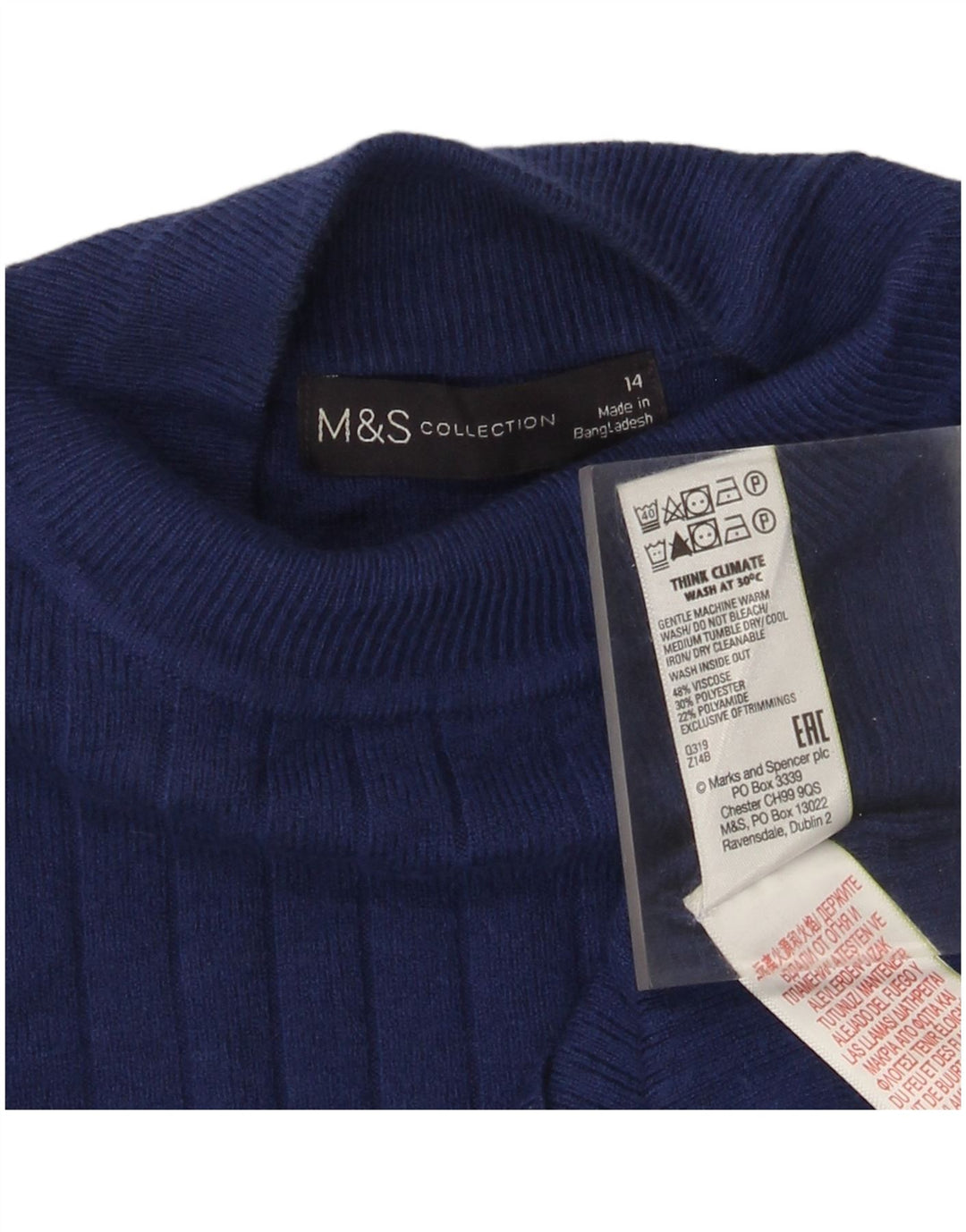 Marks & Spencer Jersey con Cuello Alto para Mujer UK 40 Azul Medio