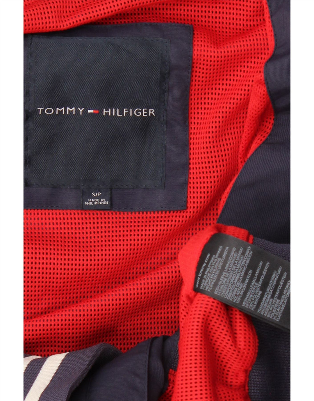 TOMMY HILFIGER Chaqueta bomber con capucha gráfica para hombre UK 36 Small Azul marino