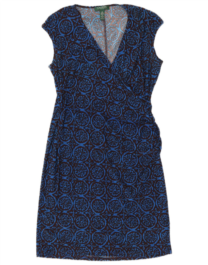 RALPH LAUREN Vestido sin mangas para mujer US 12 grande azul floral