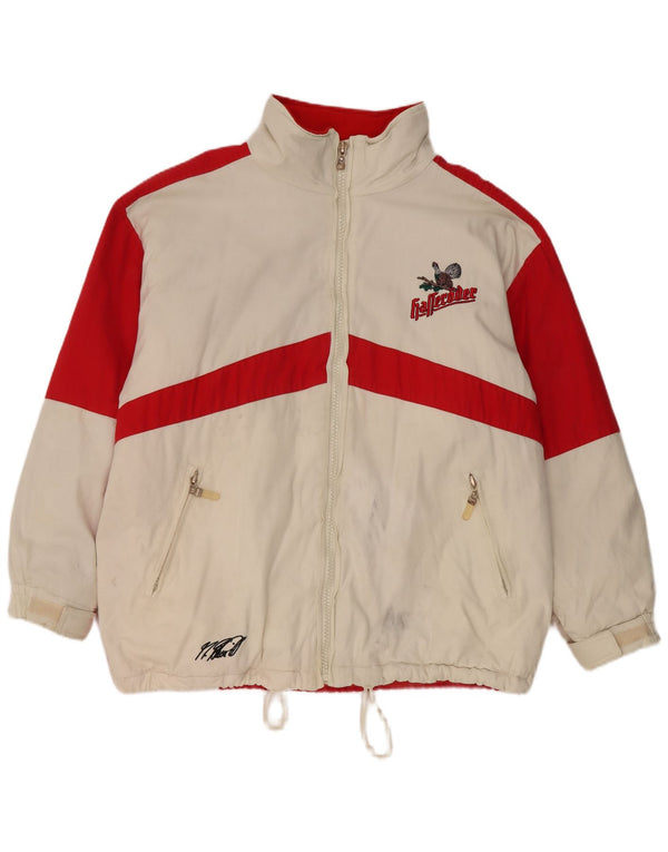 Vintage hombres gráfico cortavientos chaqueta Reino Unido 40 grande blanco colorblock