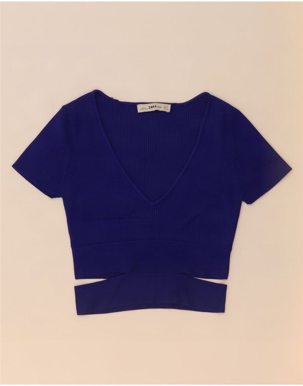 Zara Mujer Crop Top UK 8 Small Viscosa Azul