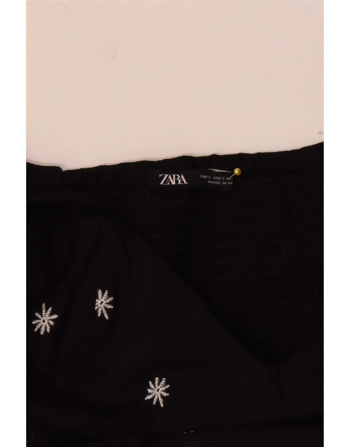 Zara Mujer Vestido De Verano UK 8 Pequeño Negro Floral