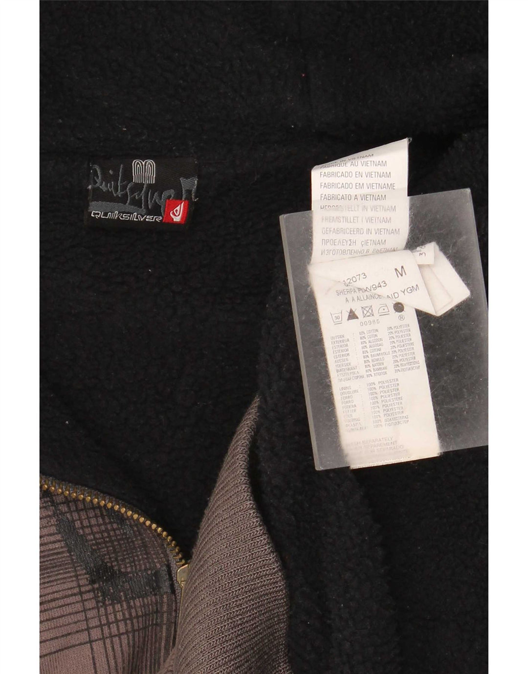 Quiksilver Sudadera con capucha y cremallera gráfica para hombre de algodón a cuadros gris medio