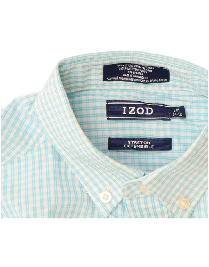 Izod Camisa elástica para niños 14-15 años Grande Azul Cuadros Algodón