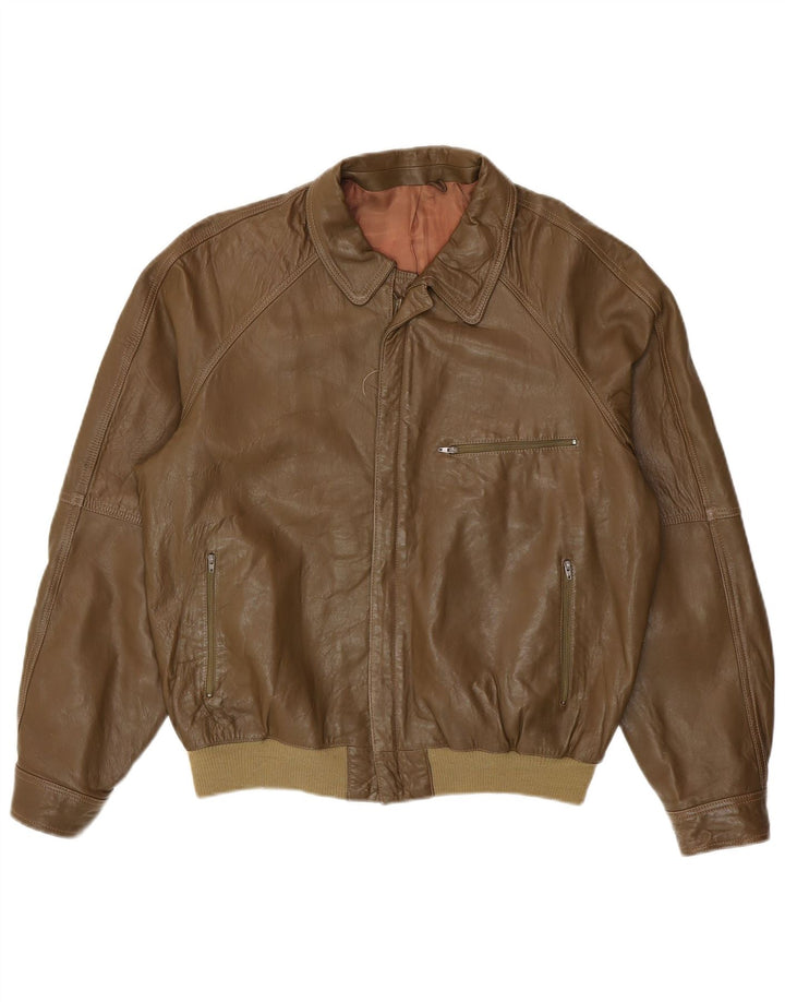 Chaqueta de cuero vintage para hombre IT 48 cuero verde medio