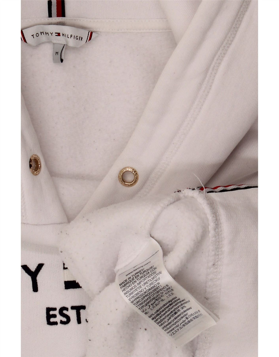 TOMMY HILFIGER Jersey con capucha y gráfico extragrande para mujer UK 40 Mediano Blanco