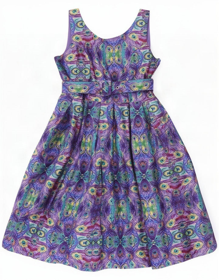 Vestido evasé vintage con estampado abstracto para mujer UK 46 Grande Multicolor
