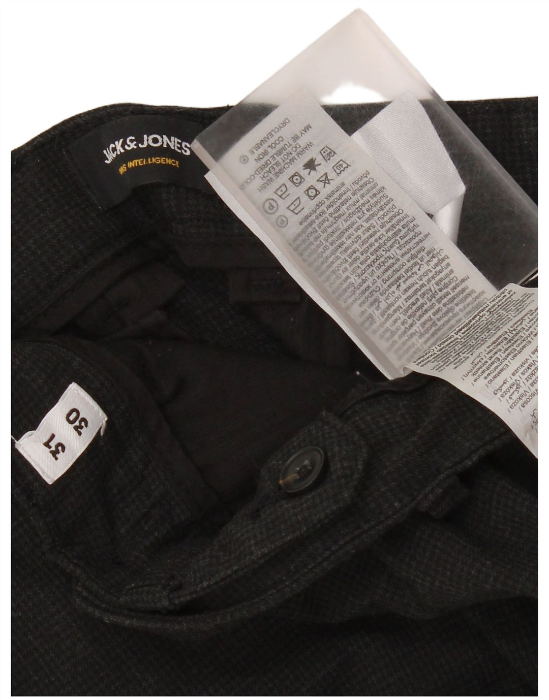 Jack & Jones Mens Slim Fit Pantalones Casuales W31 L30 Gris Pata De Gallo Moderno