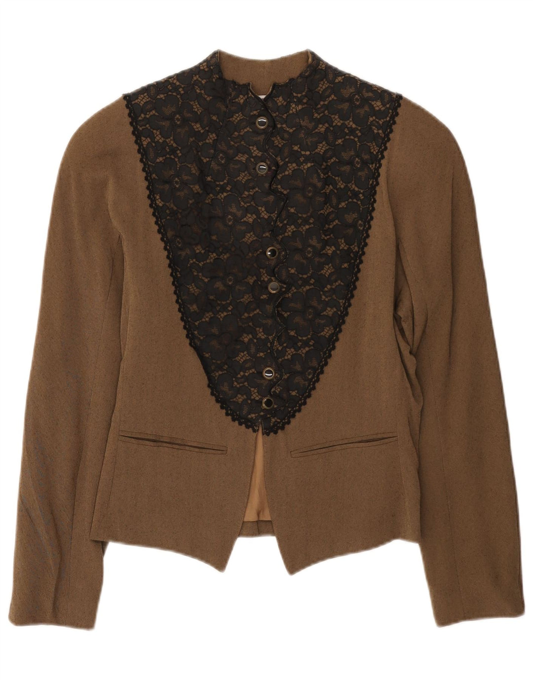 Vintage mujer 6 botones Blazer chaqueta IT 42 Viscosa floral marrón medio