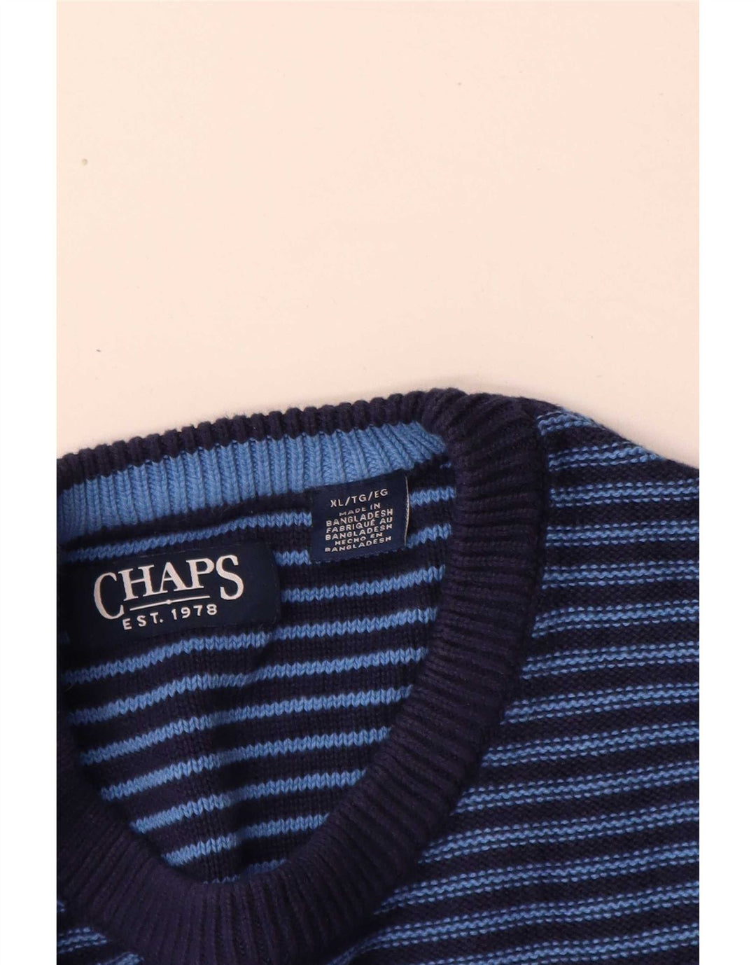 Chaps Jersey de cuello redondo para hombre XL de algodón a rayas azules
