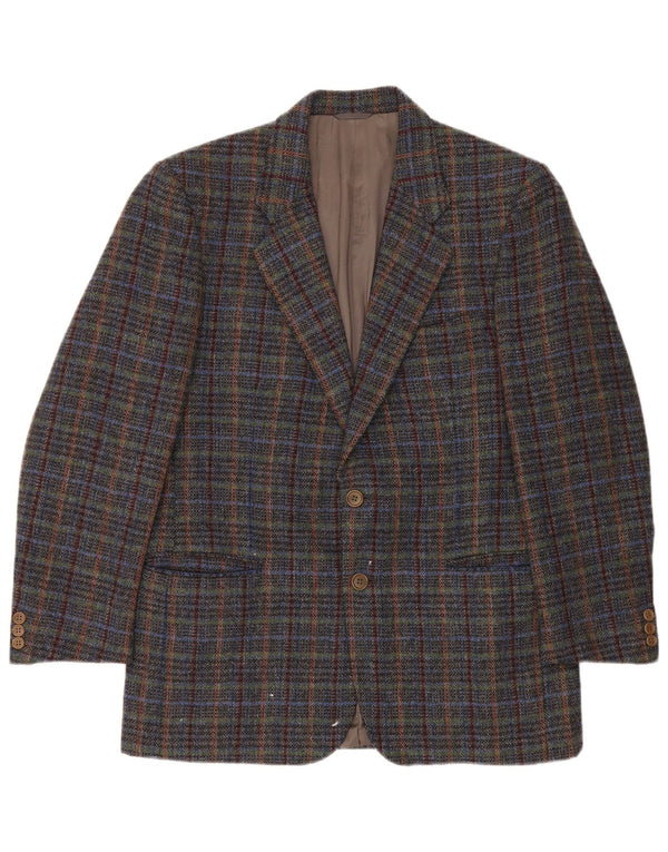 Vintage hombres 2 botones Blazer chaqueta Reino Unido 40 gran gris comprobar lana