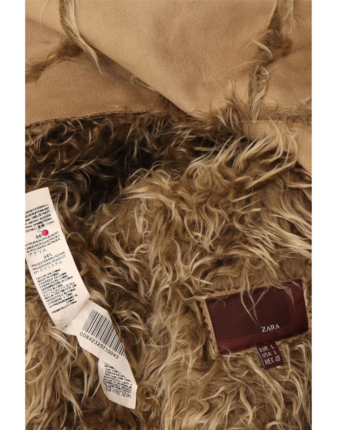 Zara Mujer Sherpa Chaqueta UK 46 Grande Acrílico Beige