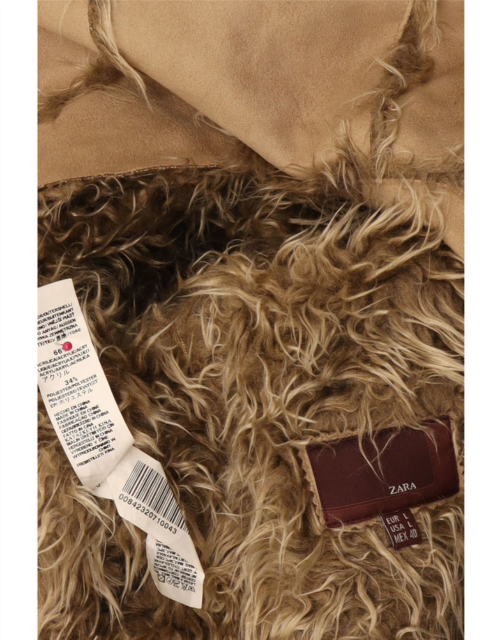 Zara Mujer Sherpa Chaqueta UK 46 Grande Acrílico Beige