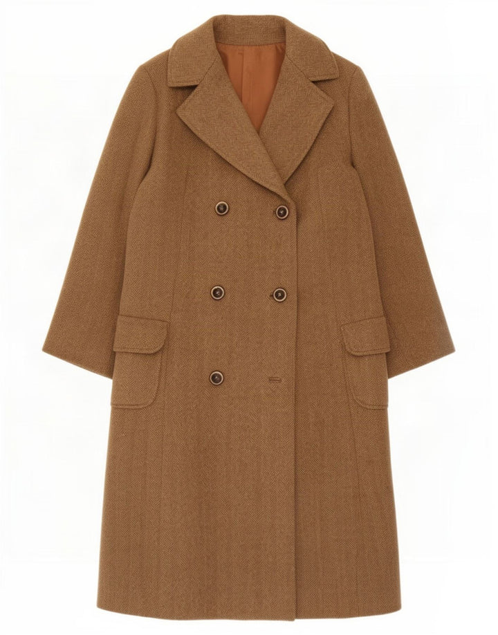 Vintage mujer abrigo de doble pecho Reino Unido 14 gran espiga beige
