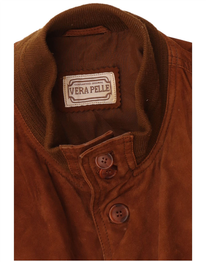 Vintage hombres ante bomber chaqueta Reino Unido 42 XL cuero marrón