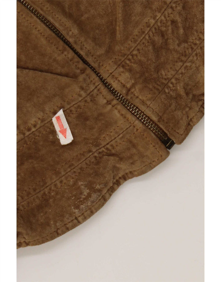 Zara Mujer Crop Gamuza Chaqueta UK 42 Cuero Beige Medio