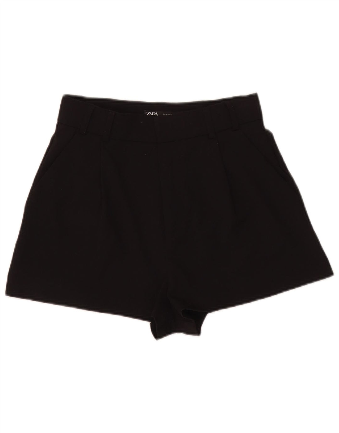 Zara Mujer Pantalones Cortos De Cintura Alta Pequeños W26 Poliéster Negro